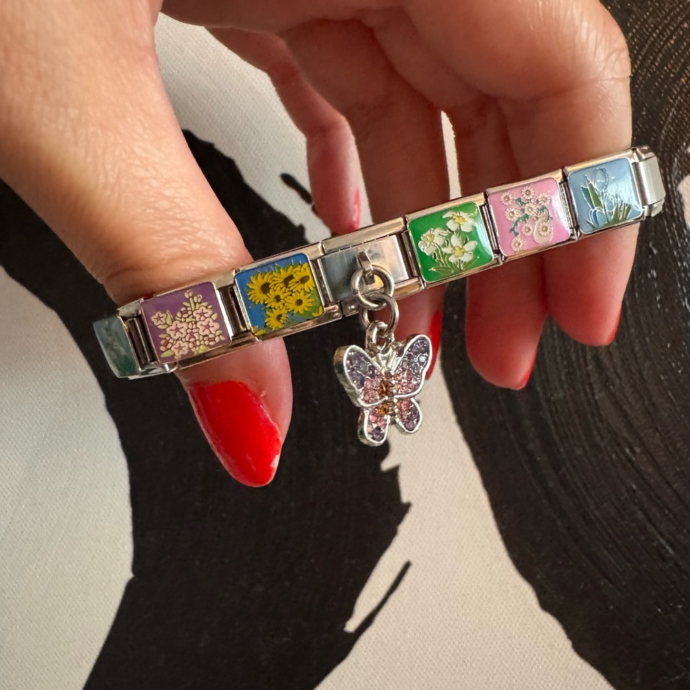 Butterfly Wildflower Garden Italian Charm Bracelet